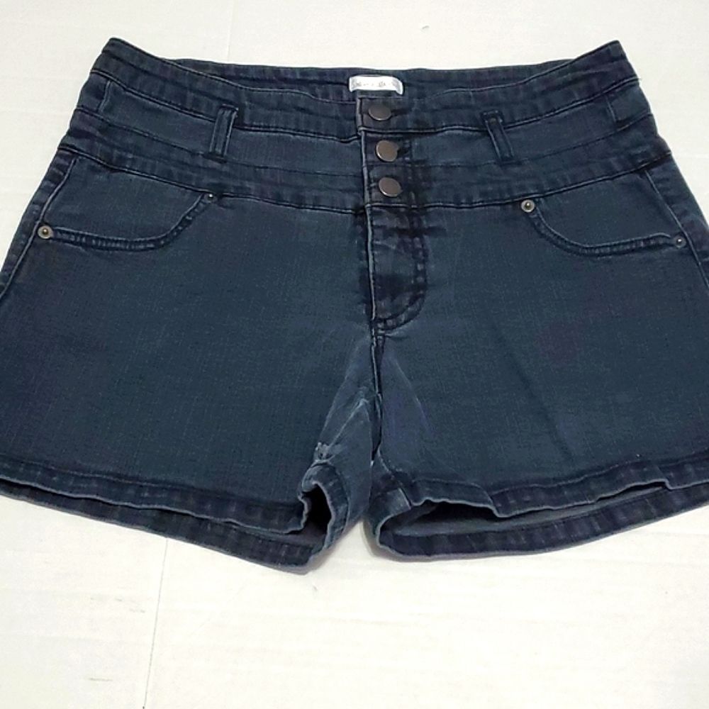 Xhilaration Black Washed High Rise Three Button Jean Shorts 12